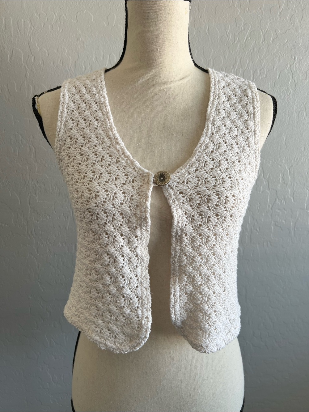 Clio Cream Open-Knit Buttoned Vest
